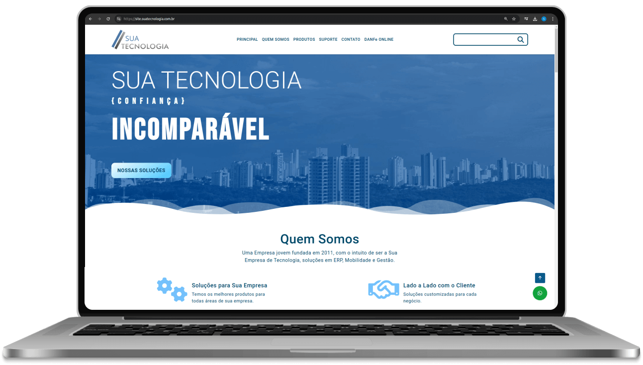 Desenvolvimento de sites com design moderno exibido em um notebook